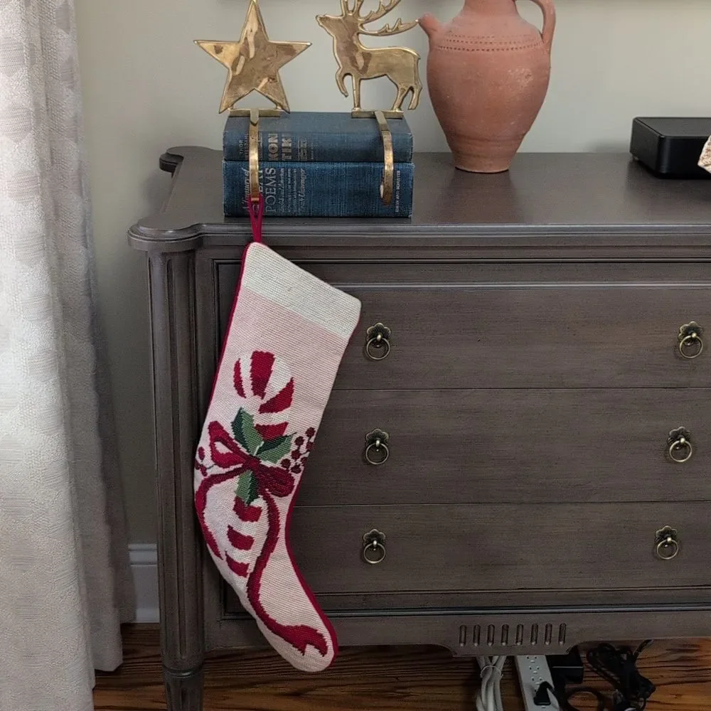 Solid Brass Reindeer and Star Christmas Stocking Holder Hooks Set of 2 Vintage